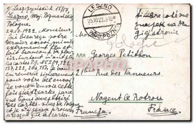 Kraków. Poczta. Cracovie. La Poste. — Vista da poste e de um trêmio — editor desconhecido, número de série não visível — Verso
