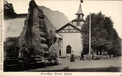 Pusa-Riga. Jardim Imperial — Ruínas e Igreja — Kunstanspberger, Riga