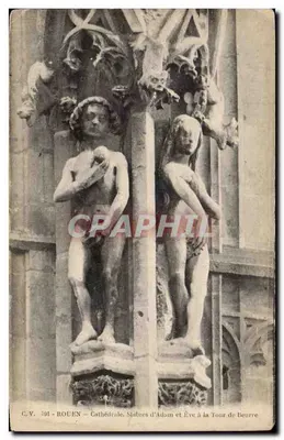 Rouen — Catedral. Estátuas de Adão e Eva na Torre da Manteiga — C.V. 581