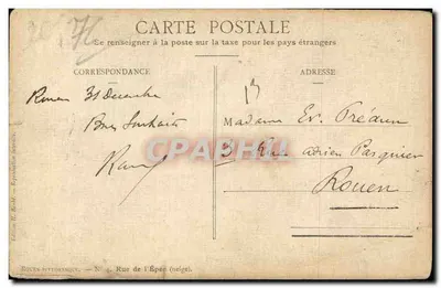 Rouen — Rue de l'Épée (neige) — Édition H. Roux — N° 4 — Rewers