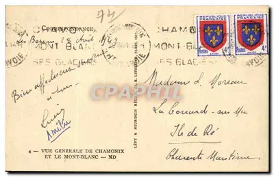Ogólny widok Chamonix i Mont-Blanc — Lévy & Neurdein, n°4 — Rewers