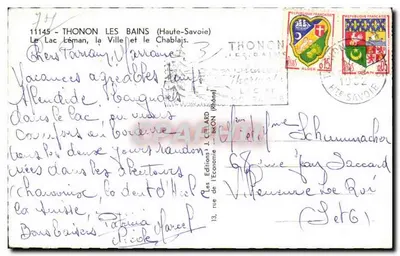 Thonon-les-Bains — Vista aérea do lago Léman, da cidade e do Chablais — Graphphil — Verso