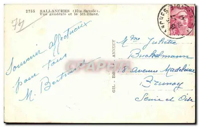 Sallanches (Haute-Savoie) — Ogólny widok i Mont-Blanc — Wydawca GIL, Annecy, nr 2755 — Rewers