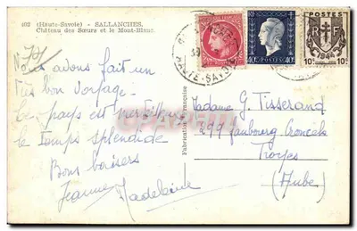 Sallanches — Castello delle Sorelle e il Monte Bianco — Fabbricazione francese n°402 — Verso