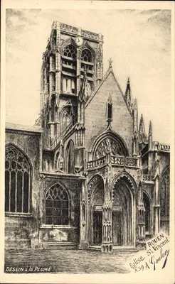 Igreja de São Vicente em Rouen — desenho a pena — A. Goulon