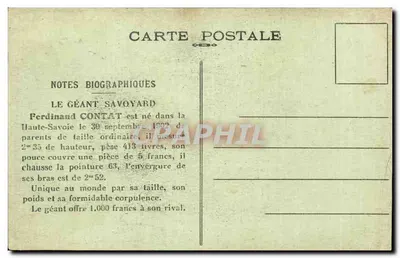 Der Savoyarder Riese — Ferdinand Contat — biografische Notizen auf der Rückseite — Rückseite