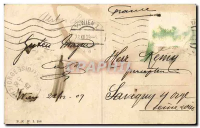 Viena. Augartenbrücke — vista da ponte com estátuas e bondinho — editor desconhecido, número de série não visível — Verso