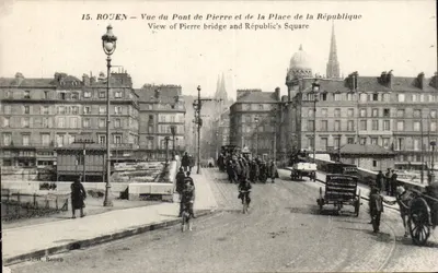 ROUEN — Vista do Ponte de Pierre e da Praça da República — J.-G. Rouen