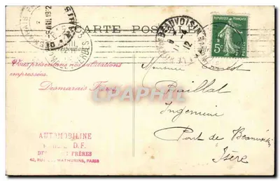 Concurso Militar, Reims, Outubro 1911 — Verept sobre Monoplan «Morane» alimentando-se de ÓLEO D.F. e AUTOMOBILINE — Imp. Pichot, Paris — Verso