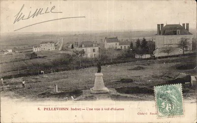 Bilhete postal antigo Pellevoisin Uma vista aérea