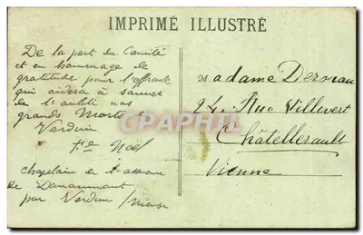 Ossuario provisional de los campos de batalla de Verdún (orilla izquierda y orilla derecha) — Comienzo de la Obra de Douaumont (Mosa) — Impreso Ilustrado — Reverso