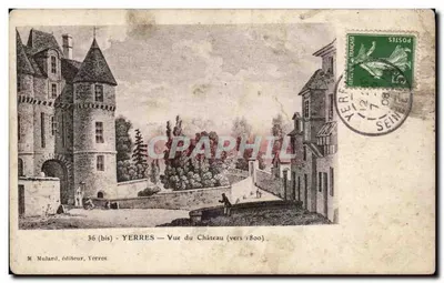 Bilhete postal antigo Yerres Vista do castelo por volta de 1800