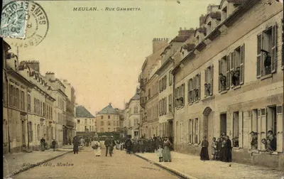Bilhete postal antigo Meulan Rue Gambetta