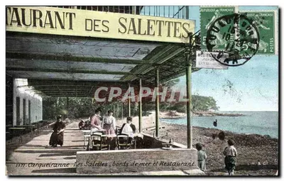 Les Salettes, margem do mar e Restaurante — Carqueiranne — editor L. V. A. C. n° 3571