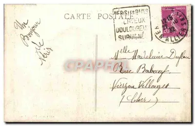 Nérîs-les-Bains (Allier) — A fachada do Casino — Édit. Proussel, Nérîs-les-Bains — Verso