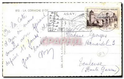A Corniche d'Or — Agay — Editor AJAX, 4, r. Comte de Géry — Verso