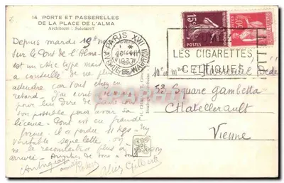 Internationale Ausstellung Paris 1937 — Ansicht der Tore und Brücken der Place de l'Alma — Verleger CH — Rückseite