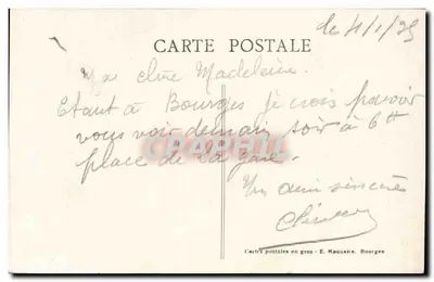 Bourges — Estátua de Luís XI, por Jean Baffier — Editor E. Maquaire, n° 381 — Verso