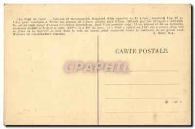 Pont du Gard — Widok od strony wschodniej z połowy stoku skalnego — Wyd. Labourel — Rewers