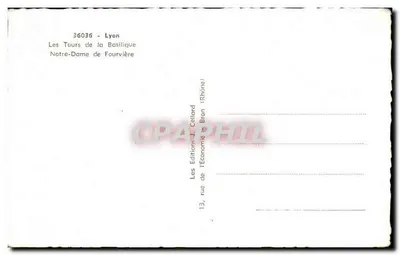 Wieża Bazyliki Najświętszej Maryi Panny Fourvière — Lyon — Wydawnictwo J. Céllard — Rewers