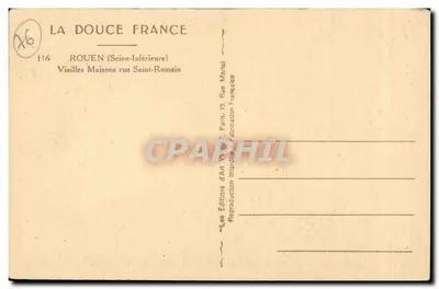 Casas antigas na rue Saint-Romain — Rouen (Seine-Inférieure) — Éditions La Douce France — Verso