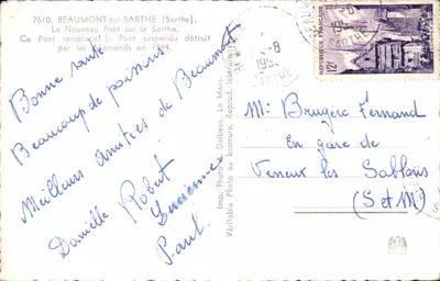 Beaumont-sur-Sarthe — Il Nuovo Ponte sulla Sarthe — Foto A. Dolbeau, Imp. Dolbeau — Verso