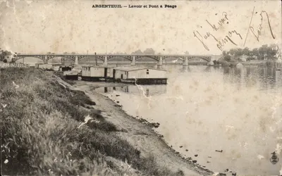 Bilhete postal antigo Argenteuil Lavoir e ponte de pedágio