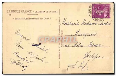 Castelo de Chaumont-sur-Loire — Série 'A Doce França' — Édition d'Art Yvon, n°57 — Verso