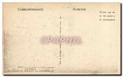 La Porte de Paris i Katedra — Cambrai — Wydawnictwo La Civette, 81, place d'Armes — Rewers