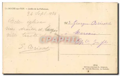 La Roche-sur-Yon — Jardim da Prefeitura — Edição artística R. Bergevin, n° 6856 — Verso