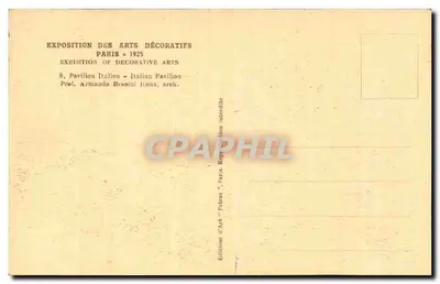 Pavilhão italiano na Exposição dos Artes Decorativas de Paris 1925 — Editor 'Art' Patras, n°8 — Verso