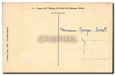 Wejście do Abbatii św. Piotra w Solesmes, Sarthe — J. Malicot, fot. Sable — nr 6 — Rewers