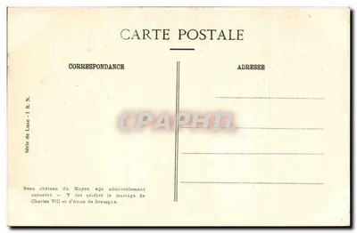 Langeais, perto de Tours — fachada interna do castelo — Série da Lua - I. R. N. — Verso