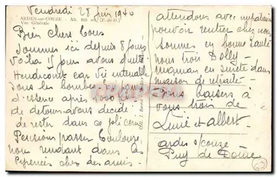Ardes-sur-Couze — Vue Générale — Éditeur J. Burral — Verso