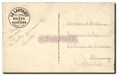 लॉटरेट कॉल — ग्लेशियर और छोटे घर का दृश्य — प्रकाशक CPN ऑफ आर्ट्स, स्ट्रासबर्ग — पीछे