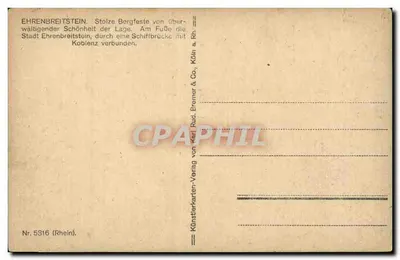 Ehrenbreitstein — twierdza na wzgórzu — Künstlerkarten-Verlag von Karl Rud. Brenner & Co. — Rewers