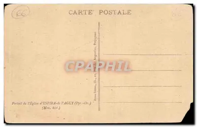 Bilhete postal antigo Portal da Igreja de Espira da Agly — Verso