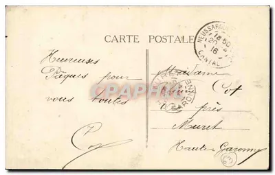 Pitoreska Auvergne — Skoczek Plat à Barbe, wysokość 18m, znajdujący się w dolinie skał — wydawca V.D.C. nr 14 — Rewers