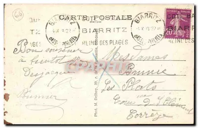 Biarritz (B.P.) — La Plage Miramar — Hotel Miramar — Hotel du Palais — M. D. — Reverso