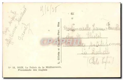 Nice — Promenade des Anglais — Palac Mediteraneum — L. Gilletta et Cie, Wyd.-Fot. — Rewers