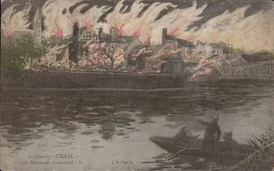 Creil — Os Alemães incendiando a ilha — T. Chamonion
