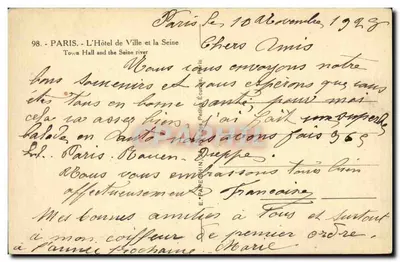 Paris - O Hotel de Ville e a Sena — AP, n°98 — Verso