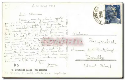 Évian-les-Bains — Vista geral — REAL-PHOTO - Bilhete postal antigo — Verso