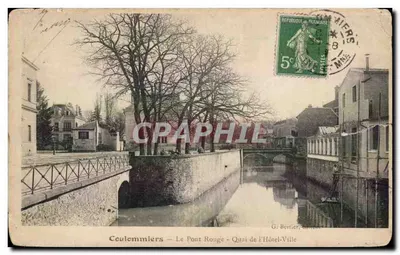 Coulommiers - O Ponte Vermelha - Calha do Hotel de Ville - Bilhete postal antigo