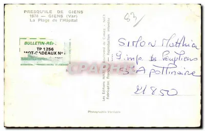 Presqu'île de Giens — A Praia do Hospital — As Edições MARI, Boulevard de Cimiez, Nice — Verso