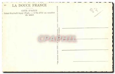 Wyspa Złota przy zachodzie słońca — Saint-Raphaël-Agay (Var) — Wydawnictwo Ant Yvon, Paryż — Rewers