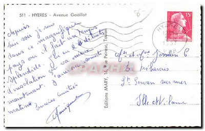 Avenida dos Palmeiros — Hyères — Edições MARY, n° 511 — Verso