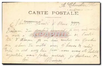 Żołnierz w mundurze — studio fotograficzne — A. Chevalier, Fot. 7, Rue du Cordon, Cher — Rewers