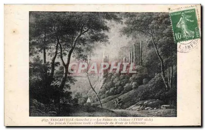 Tancarville (Seine-Inf.) — As Ruínas do Castelo (século XVIII) — Estampa do Museu de Lilleboune