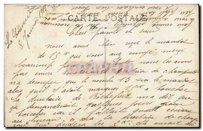 Um homem em uniforme com patos — jardim — carta postal datada de 1914 — Verso